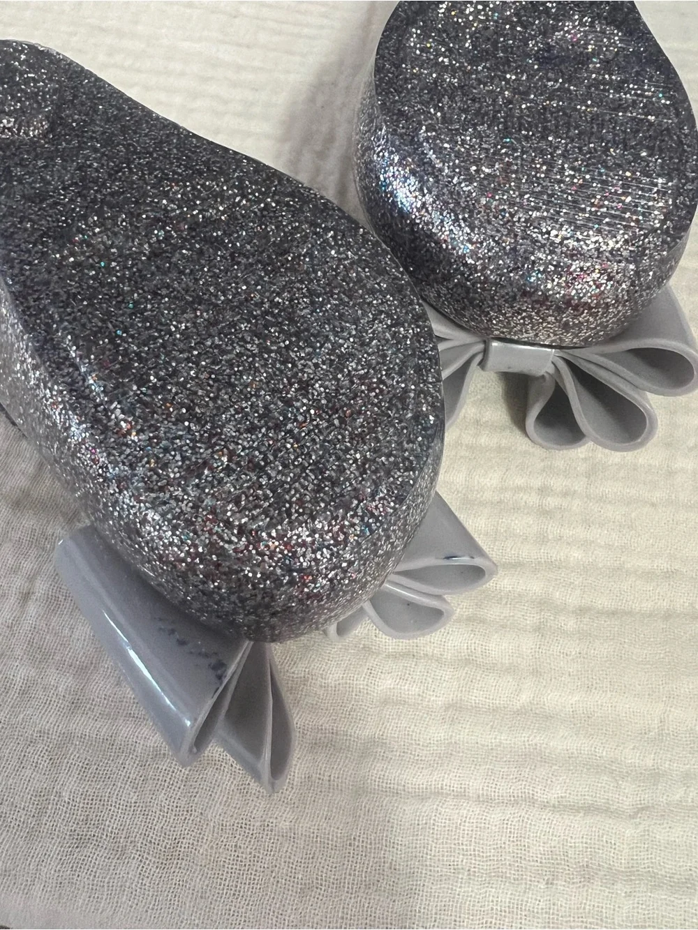 Mini Melissa Glitter Mary Jane Shoes with Gray Bow